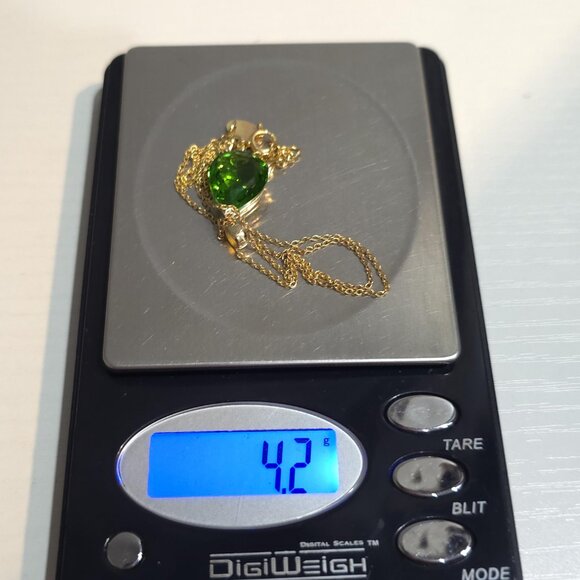 18 Inch Gold Over Sterling Silver Green Glass Gem Necklace A741 - Picture 8 of 8